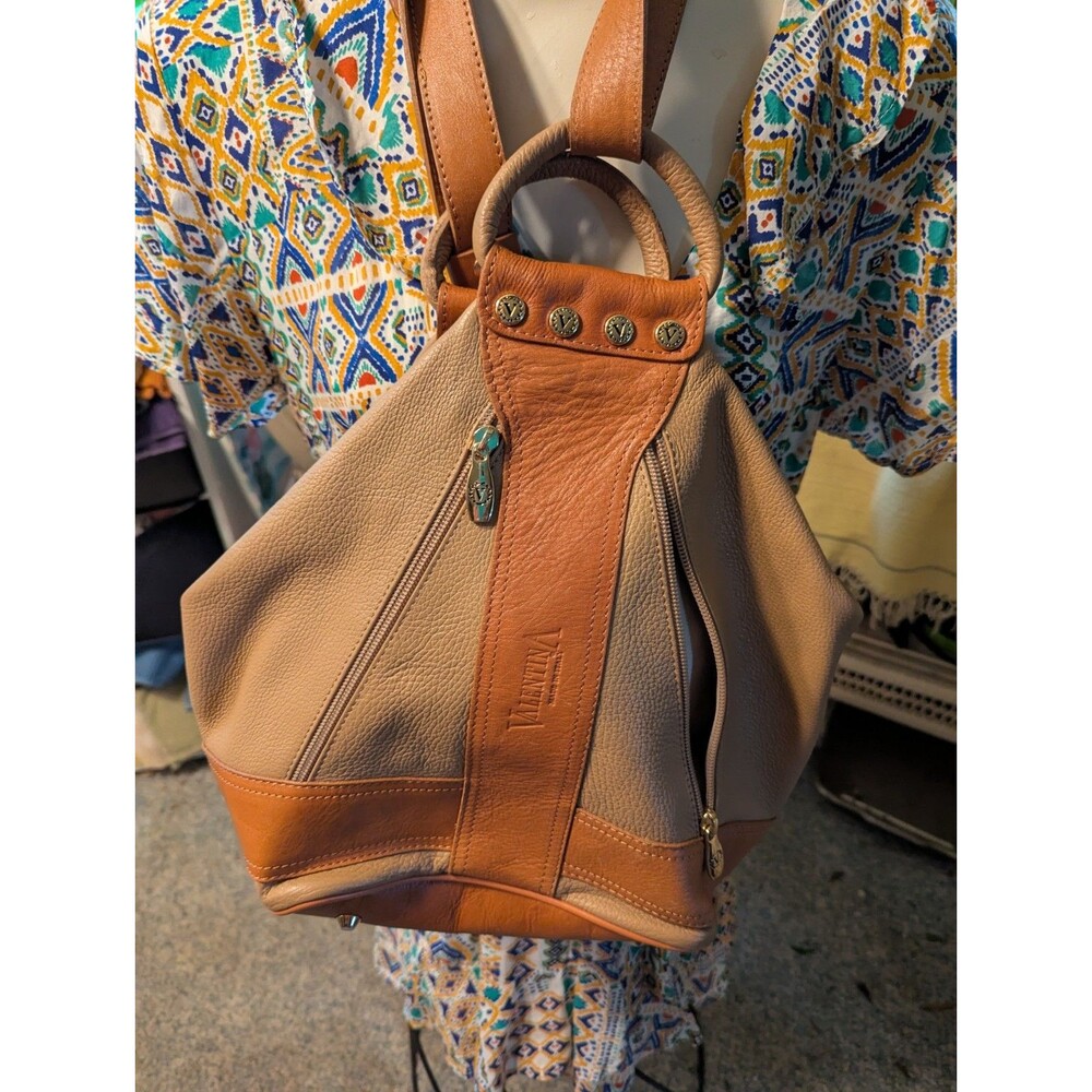 Valentina Italian leather convertible sling backpack in Brn/tan pebbled leather